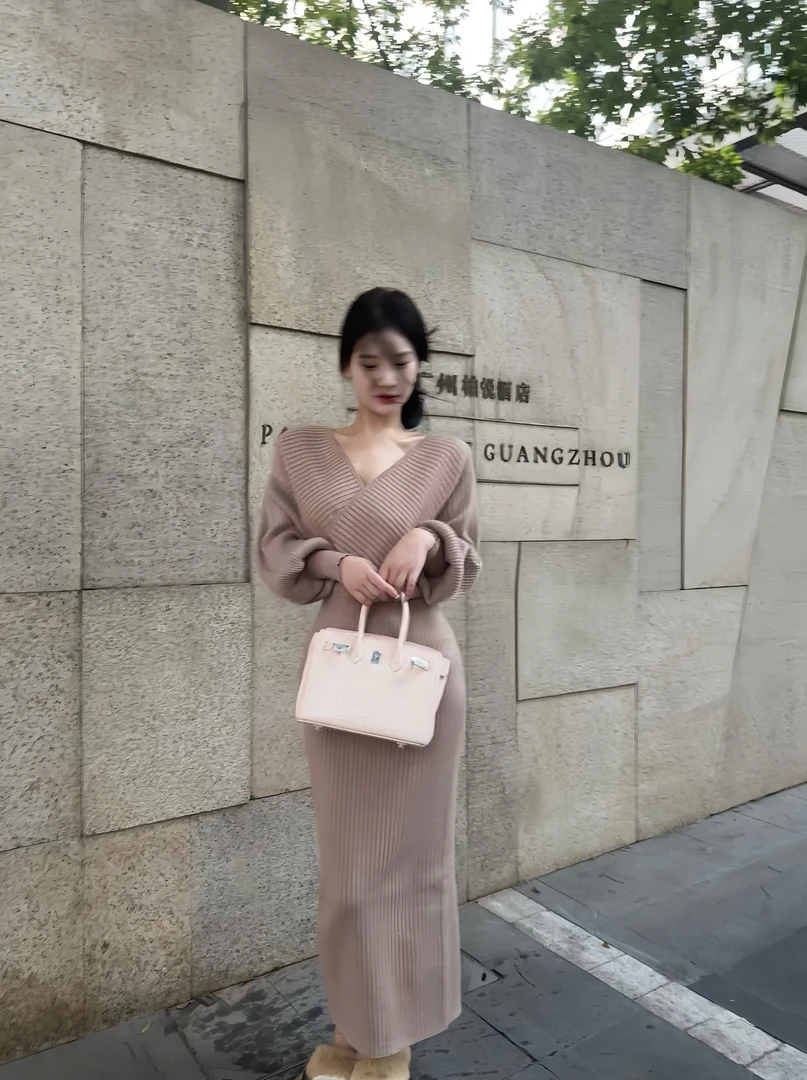 LUYUANR 温婉气质 优雅针织收腰细闪连衣裙10