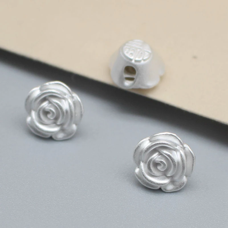 足银银制品 3D硬银 S999纯银足银 玫瑰花 路路通 串珠配件小号