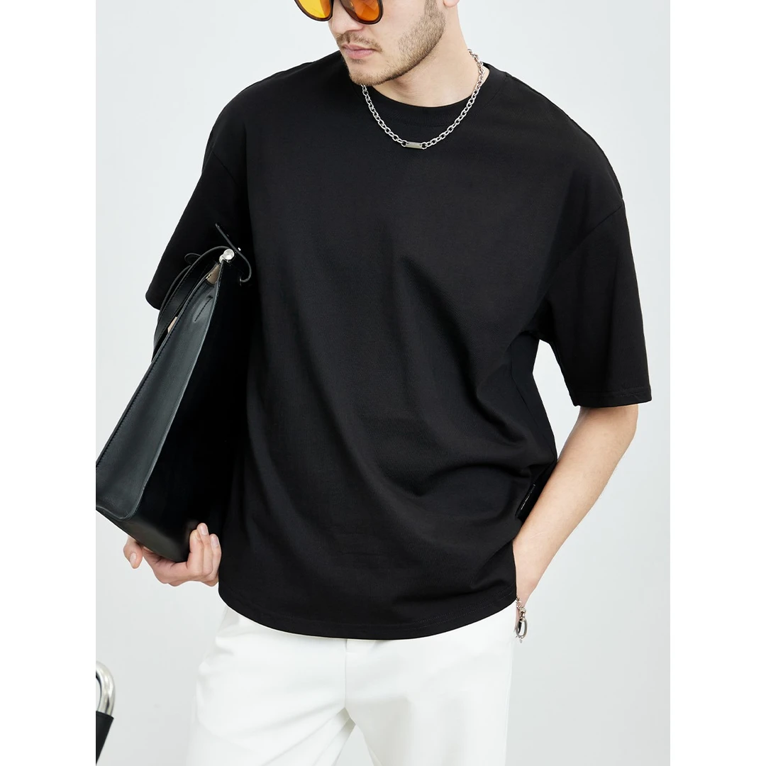 春夏新品男士短袖t恤简约纯色不对称下摆韩版休闲棉打底上衣 2323