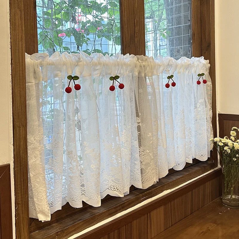 美式短款门帘半帘免打孔魔术贴厨房帘隔断帘田园风