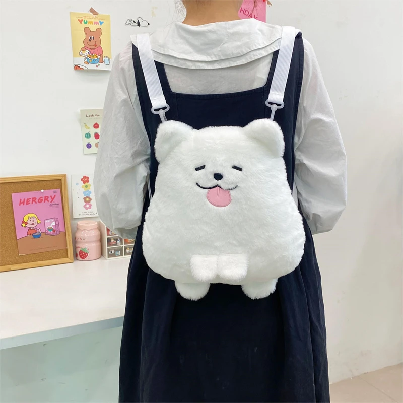 轩轩同款可爱奶油萨摩耶耶玩偶背包双肩斜跨卡通公仔包