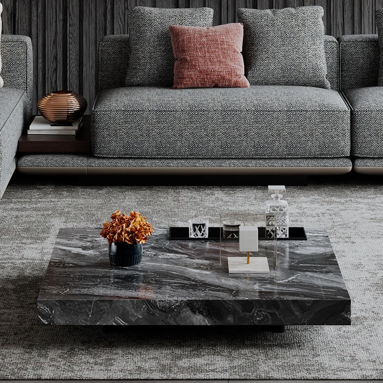 意式极简轻奢岩板茶几现代设计师悬浮威尼斯棕客厅家用正方形茶几