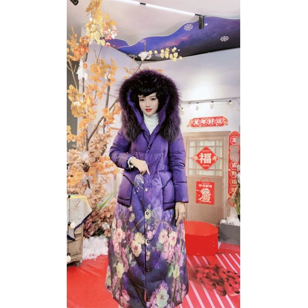 《紫霞仙子》72762 轻奢时尚气质设计师保暖中长款鹅绒服
