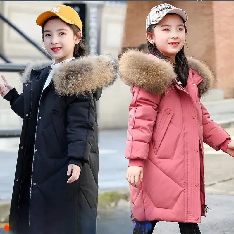 儿童羽绒服女童中长款韩版洋气童装中大童女孩子舒适柔软轻薄防风