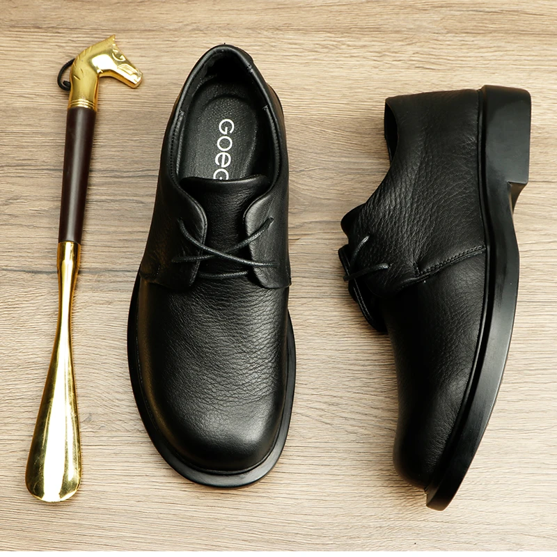 2024真皮男鞋男士百搭透气黑色软底商务英伦系带男士百搭透气黑色