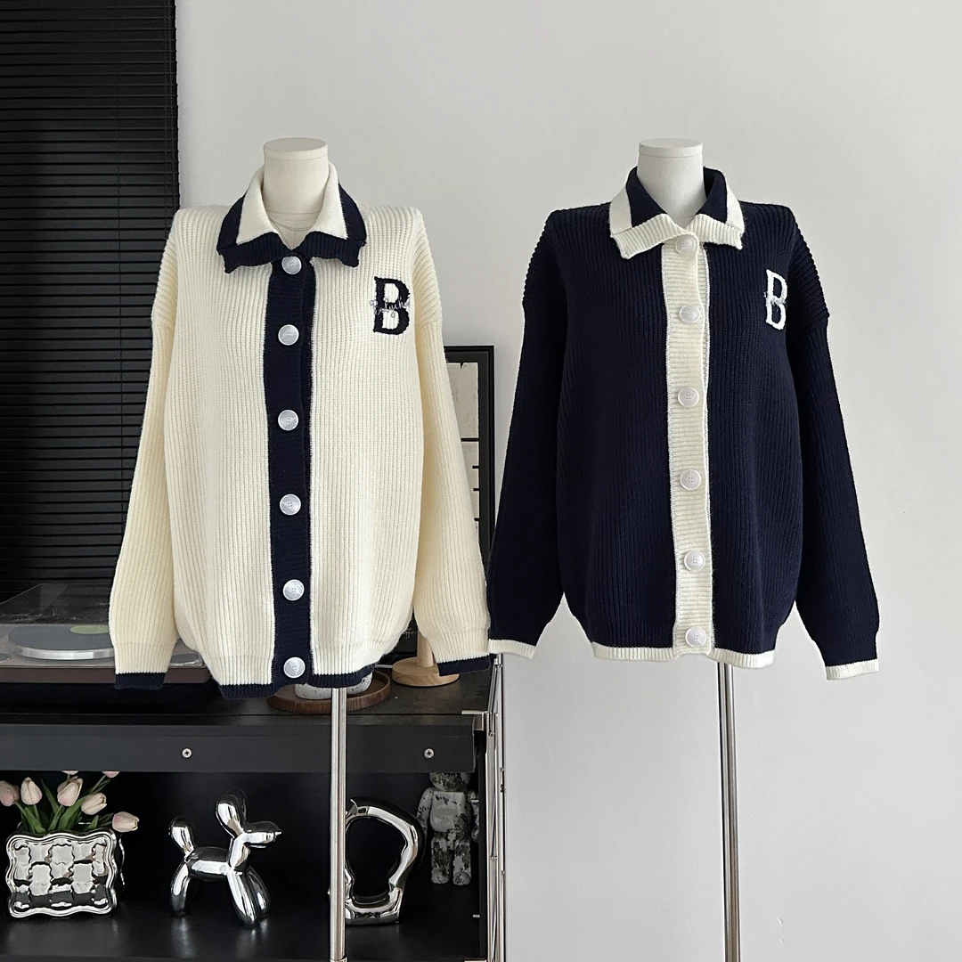 白色奶系撞色毛衣开衫女秋季宽松设计感温柔线衫外套