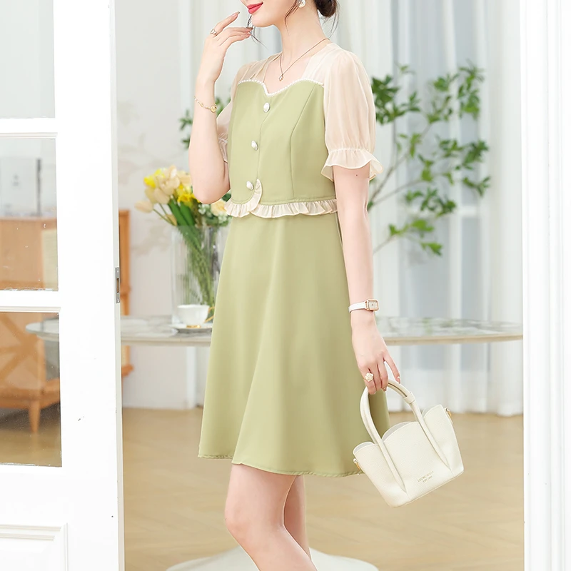 时尚妈妈夏装洋气短袖连衣裙小个子中老年人女装气质宽松薄款裙子