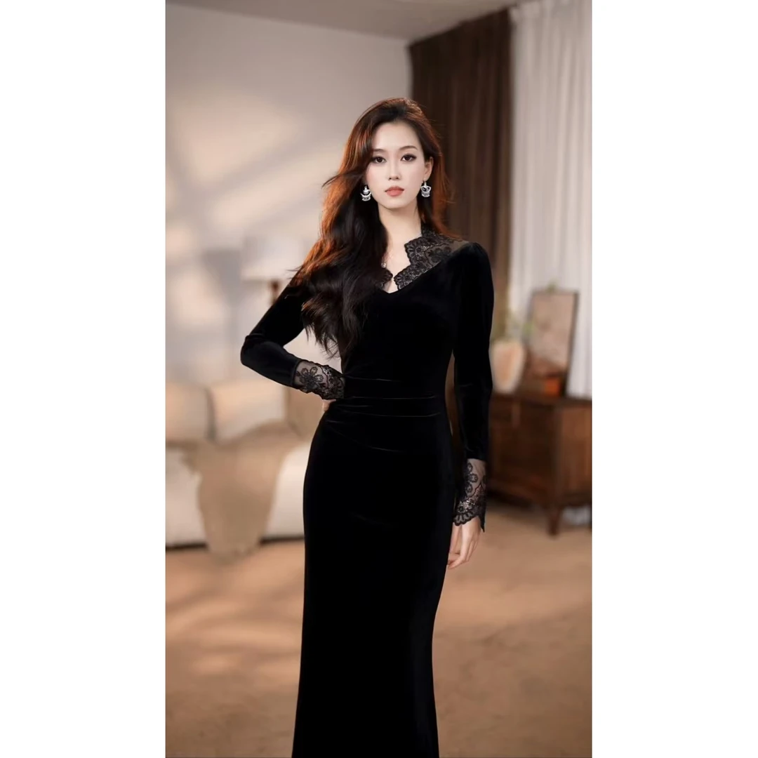 【安安】小舞步裙 秋季新款法式气质收腰显瘦鱼尾连衣裙-YL11090