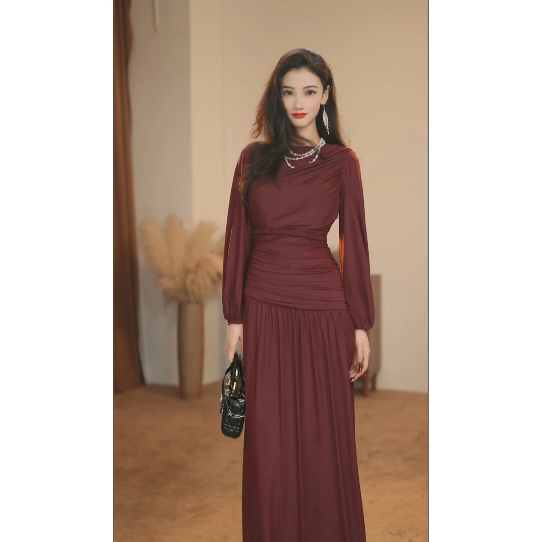 【于一】 微醺安可拉 法式秋冬显瘦气质连衣裙-MS10042