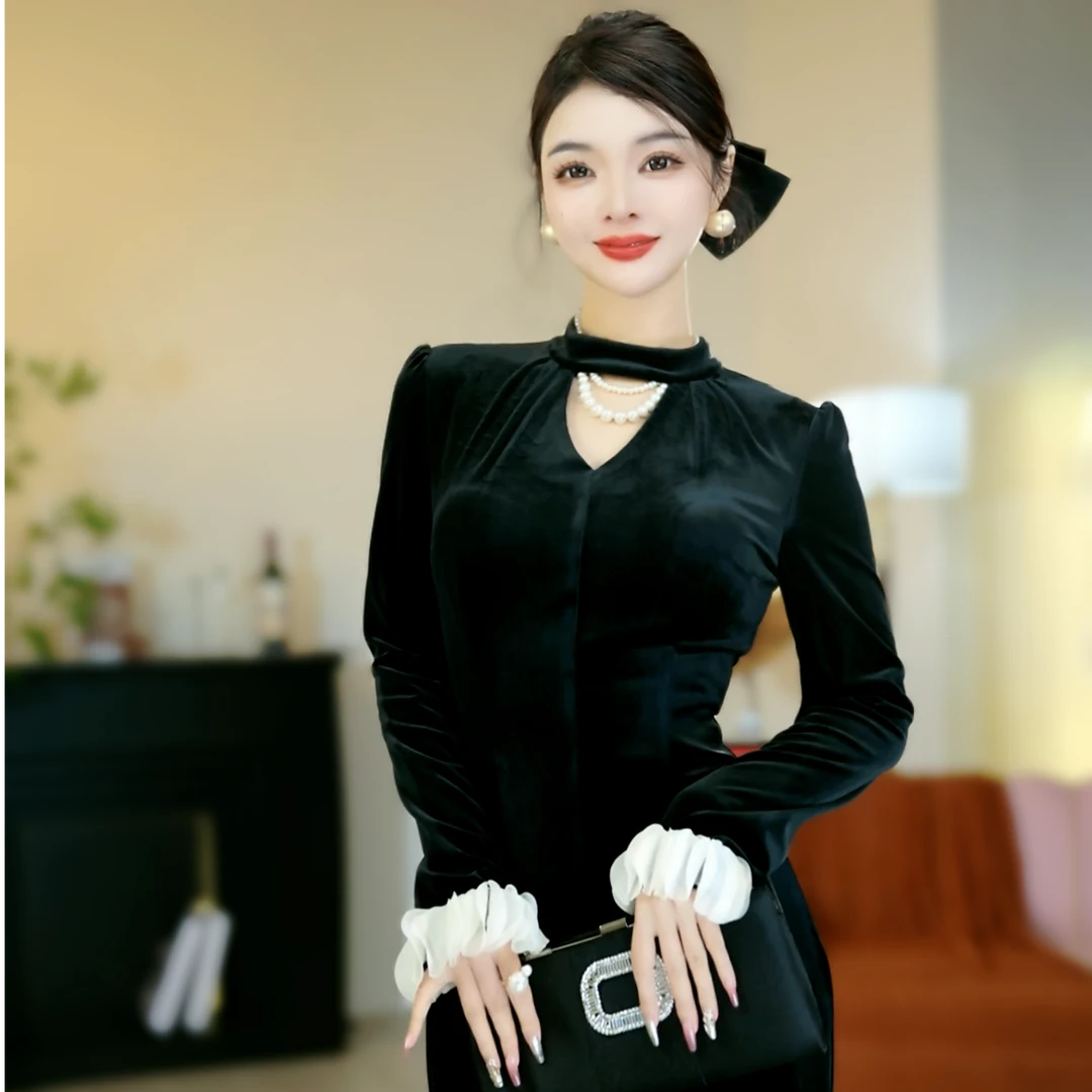 【妍真订制】怦然心动秋季新款法式收腰显瘦鱼尾连衣裙-YL20002