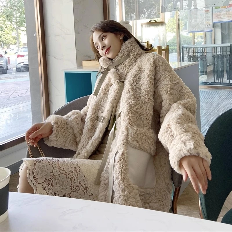 毛毛外套皮扣款中长款宽松百搭加厚时尚毛绒秋冬季皮环外套