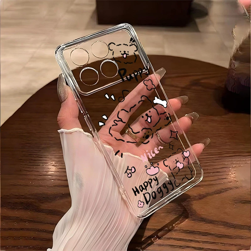 飞扑小狗红米k70至尊版手机壳卡通男女k70pro全包防摔透明硅胶软