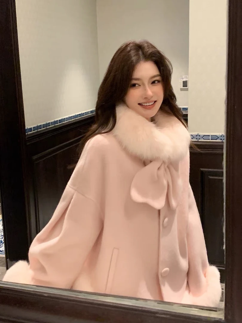 【月光奶兔】狐狸毛真毛甜美小个子外套女真毛大衣外套冬季