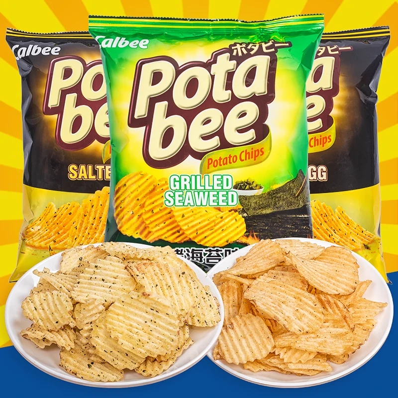 印尼进口potabee波塔比烤海苔咸蛋黄味黑松露味波浪薯片高端零食