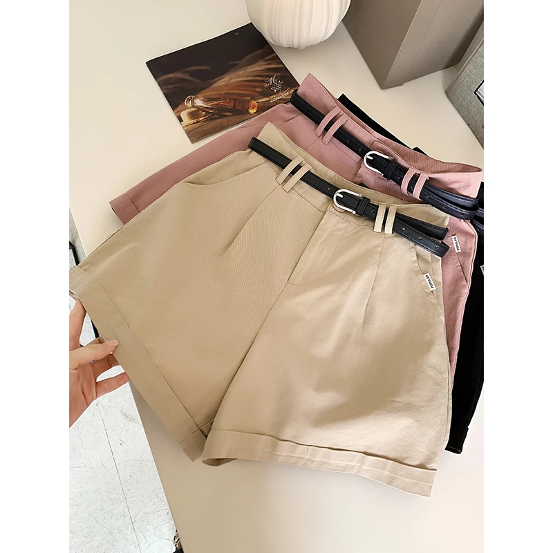 翻边西装潮款短裤女秋季新款高腰显瘦阔腿休闲裤a字热裤简约百搭