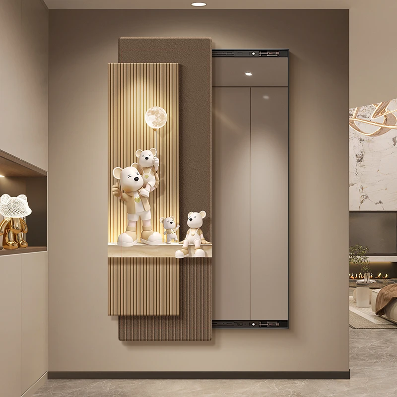 暴力熊推拉隐藏式全身镜挂画暗藏式穿衣镜隐形壁画镜子玄关装饰画