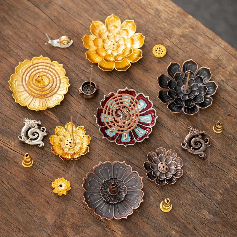 莲花多孔线香插家用仿古香盘禅意供座室内焚香莲花香插檀香炉