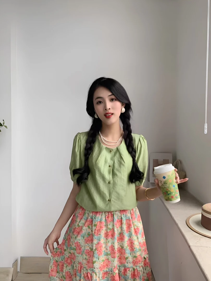 紫婷精选编码917#夏季新款高端品质韩版甜美小清新修身显瘦上衣