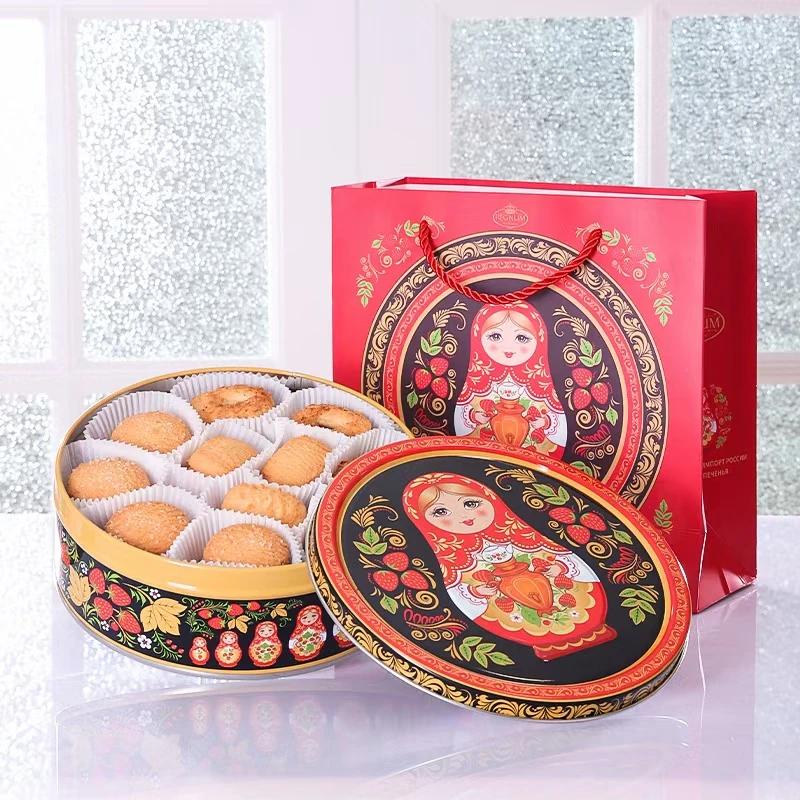 俄罗斯进口曲奇饼干黄油香酥饼干铁盒套娃礼盒情人节礼物400g