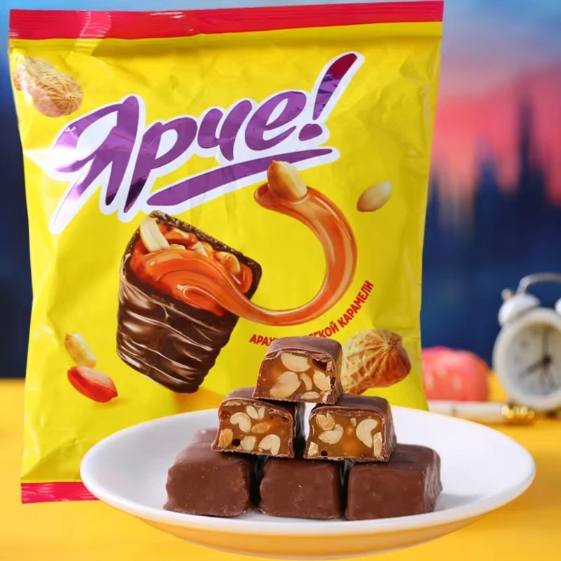 俄罗斯进口KDV花生夹心巧克力糖喜乐趣零食黄花生士力架糖500克
