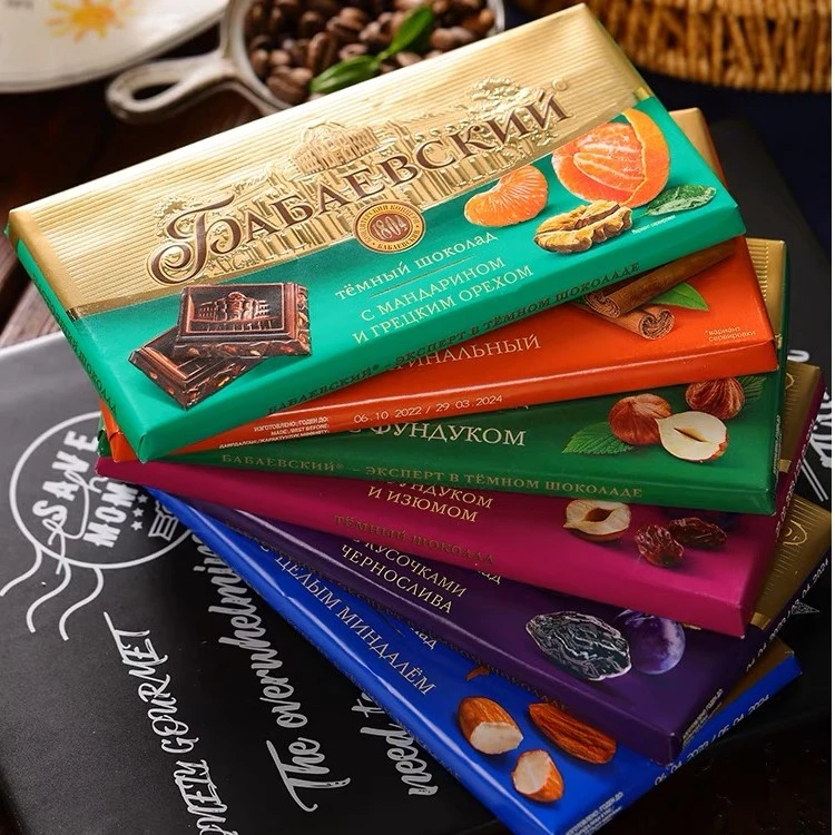 俄罗斯原装进口巧克力芭味富牌坚果蔓越莓纯可可90g俄罗斯黑巧