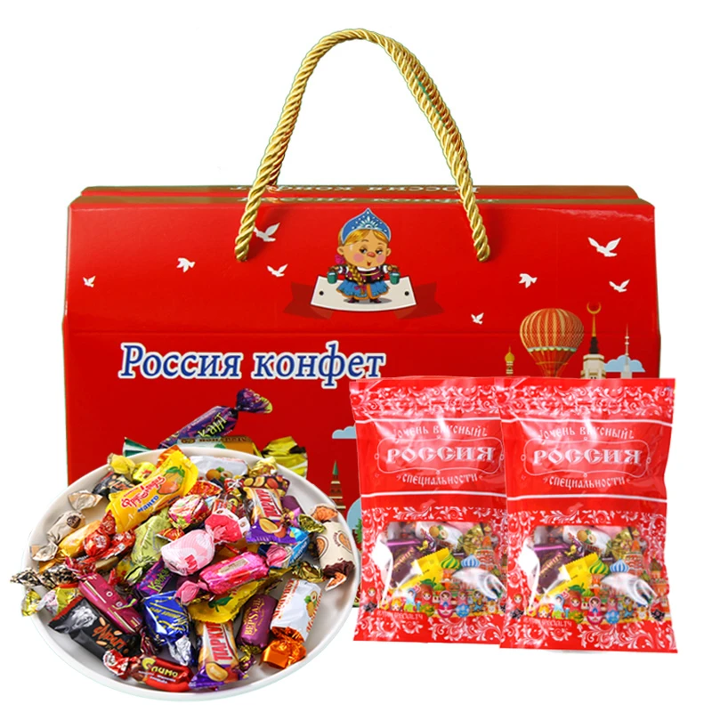俄罗斯进口糖果多种混合糖巧克力软糖涅夫斯基混装糖500g礼盒礼物