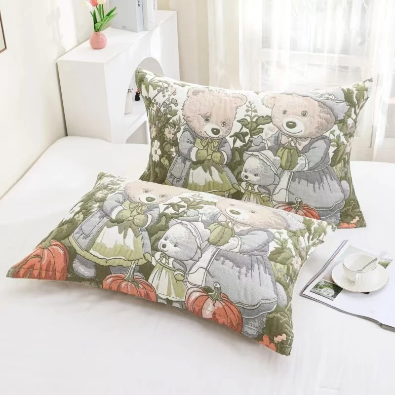 南瓜熊枕巾（52cm x 78cm）一对透气成人加大柔软吸汗云朵枕巾一对