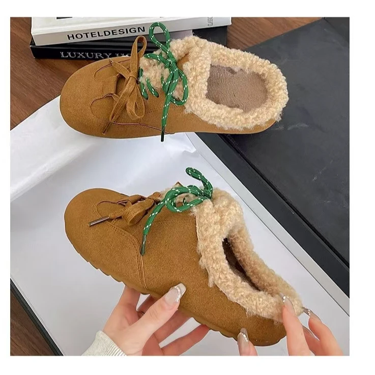 复古厚底德训毛毛鞋外穿女神2024秋冬新款小众百搭保暖加绒包头拖