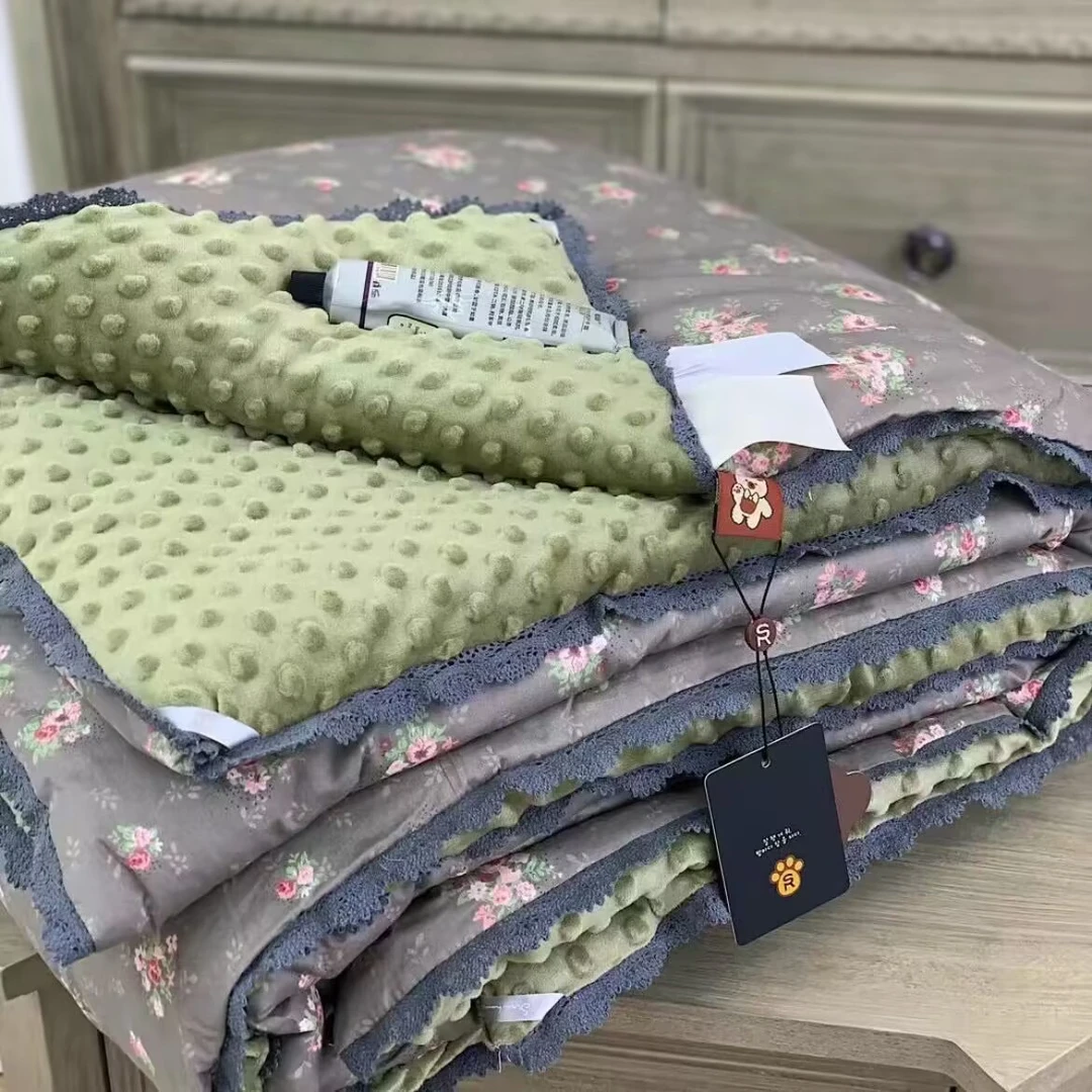 全棉印花豆豆被春秋被冬被双人小花边加厚豆豆被