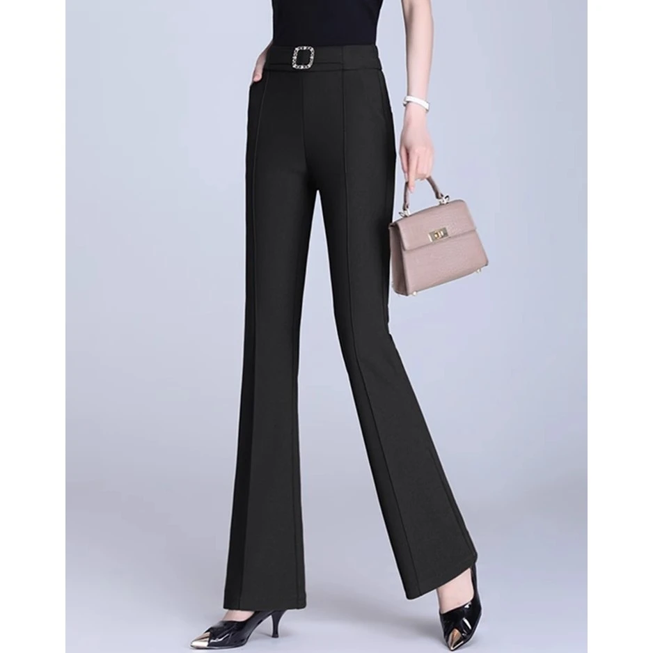 微喇九分裤女冬季显瘦西装裤子女中年妈妈加厚保暖喇叭裤