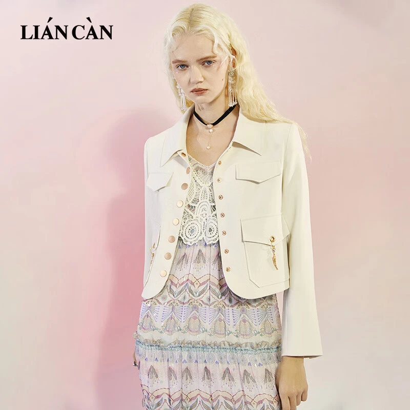 【莲灿】2025波西米亚风翻领装饰吊坠垫肩长袖外套7122278003