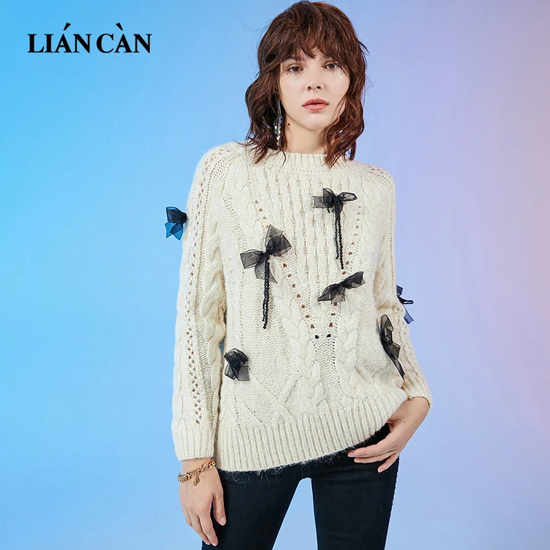莲灿2025秋新商场同款百搭波西米亚风蝴蝶结长袖毛衣7121434020