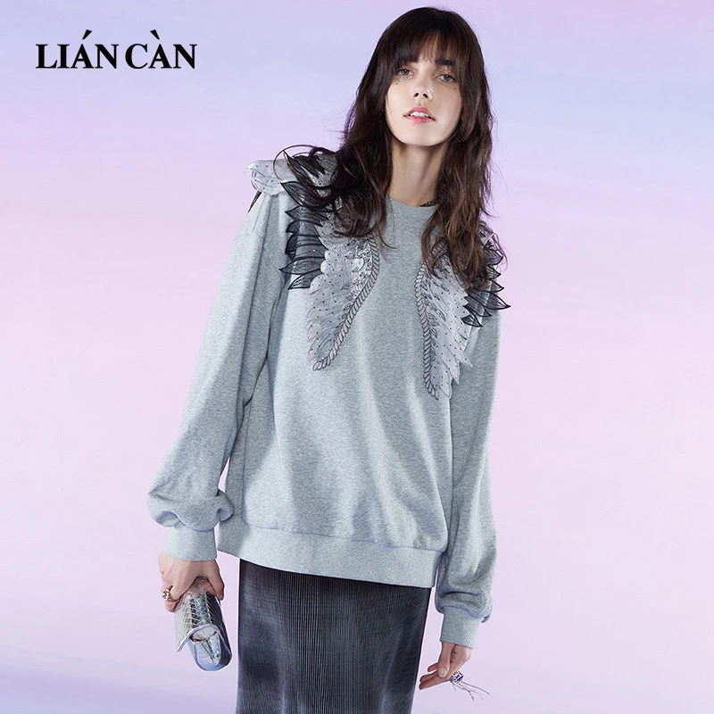 莲灿2025秋冬新波西米亚风设计师绣花圆领长袖套头卫衣71EO114002