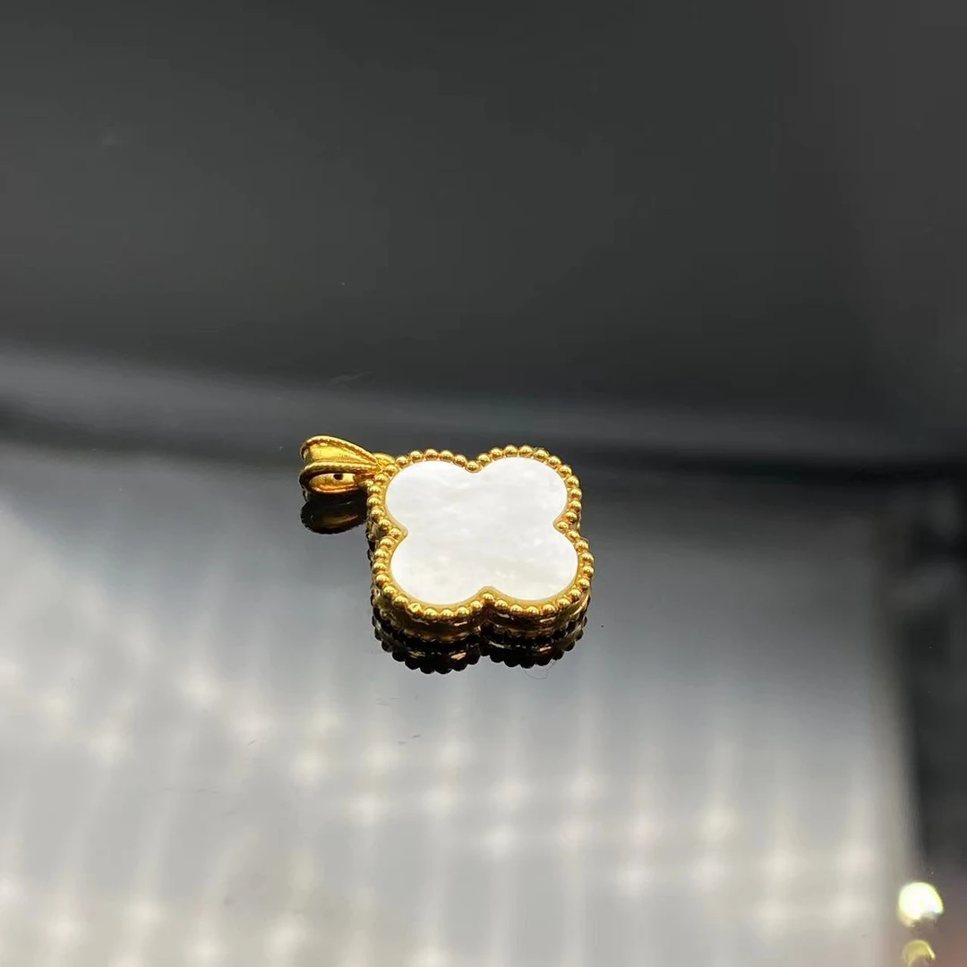 【老铁专属】18k金白色贝母四叶花花吊坠YH