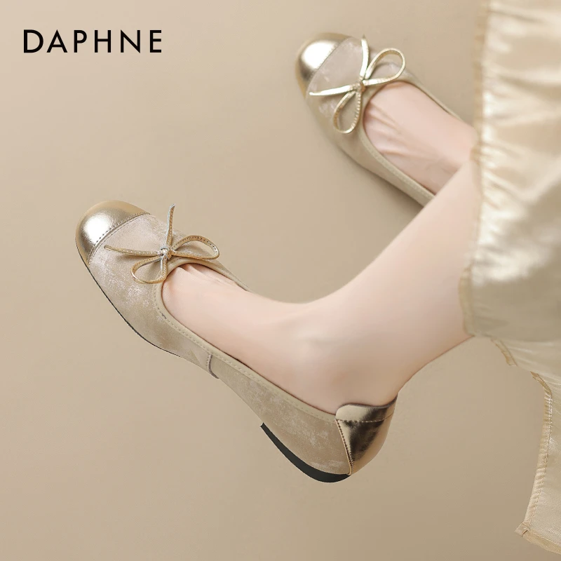 达芙妮夏季百搭软底单鞋女2026新款平底蝴蝶结浅口女鞋一脚蹬瓢鞋