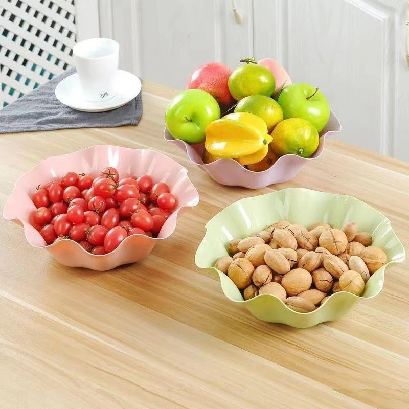 简约荷叶干果水果盘客厅餐厅家用欧式塑料糖果盘小吃干果零食盘