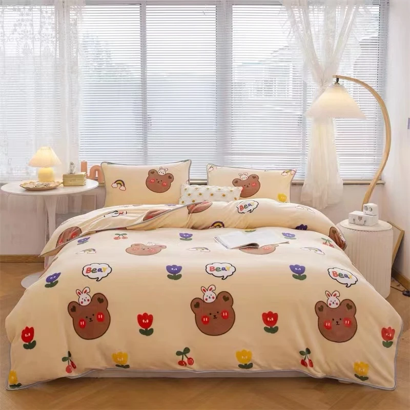 【秋冬新款】轻奢印花小熊牛奶绒被套速热款200x230.柔软.家用.亲肤