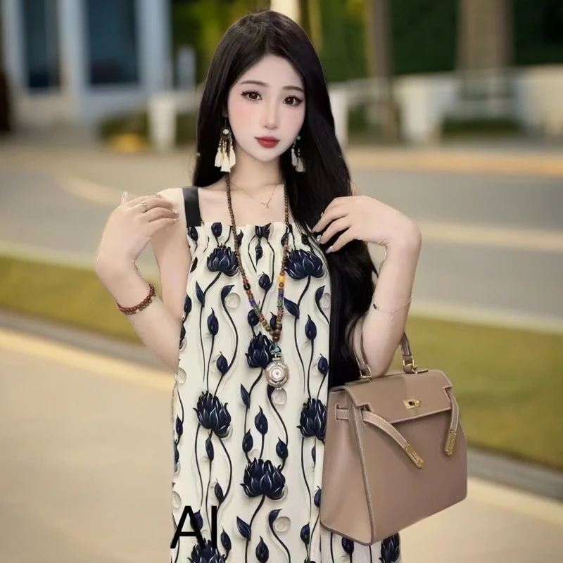 夏季宽松连衣裙女装连衣裙碎花显瘦气质长裙夏时尚印花百搭吊带裙