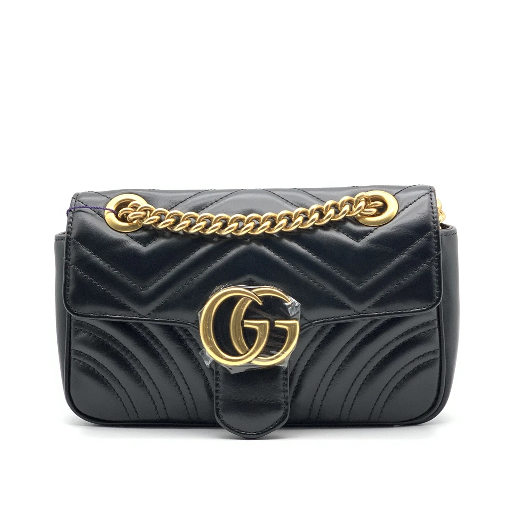 99新 GUCCI/古驰 【尹杰专属】经典马蒙黑金22/26单肩斜跨包包