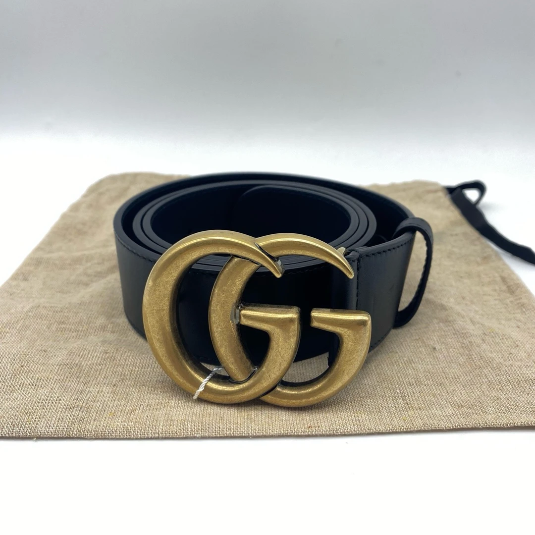 99新 GUCCI/古驰 双G100码软皮腰带11125731