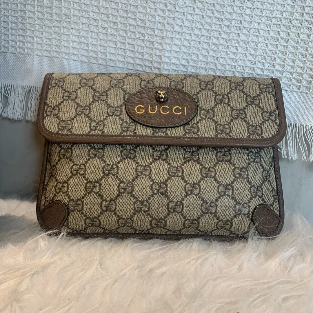 95新 GUCCI/古驰 虎头腰包老花红绿肩带9703949