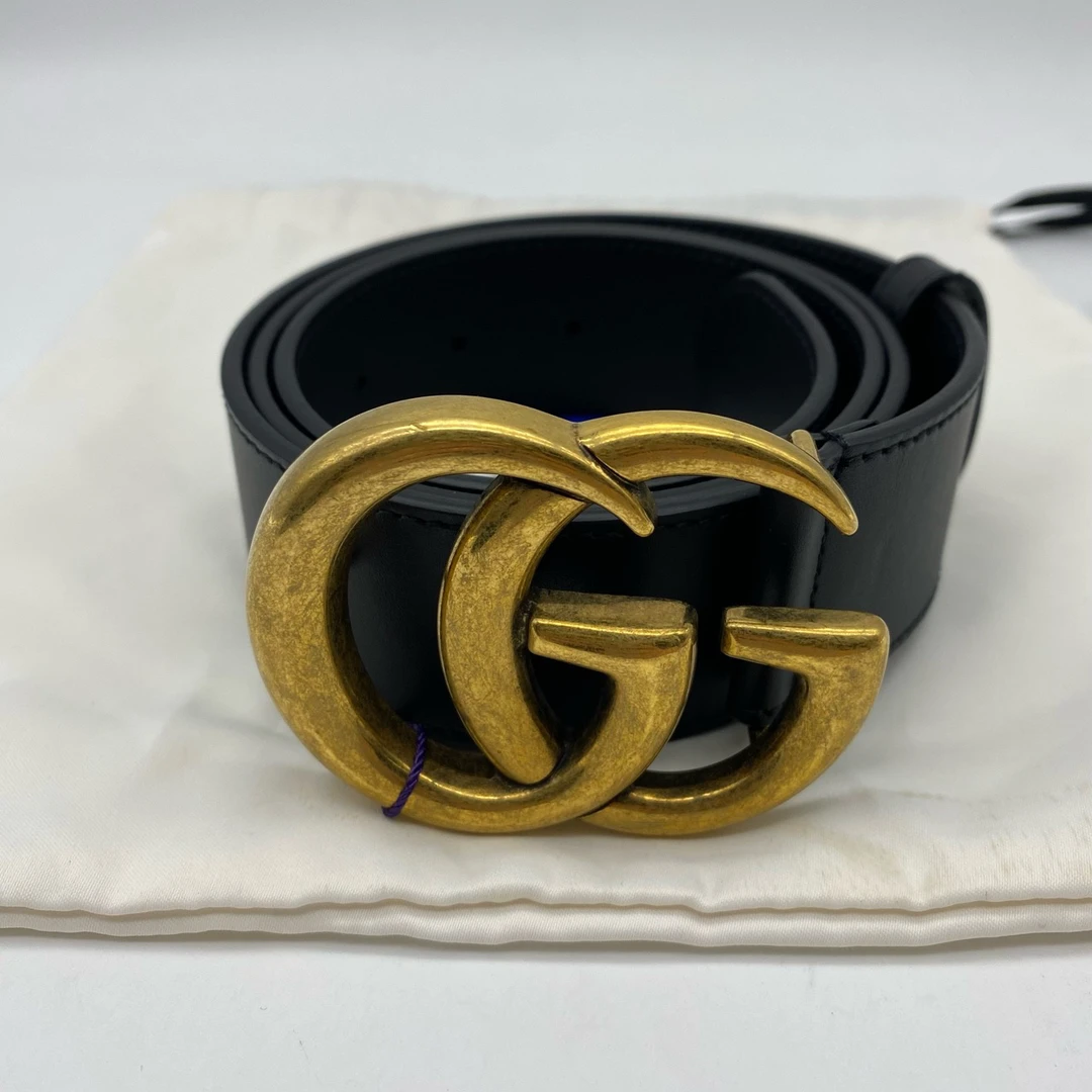 99新 GUCCI/古驰 古驰大金头黑色皮带90码,8570314