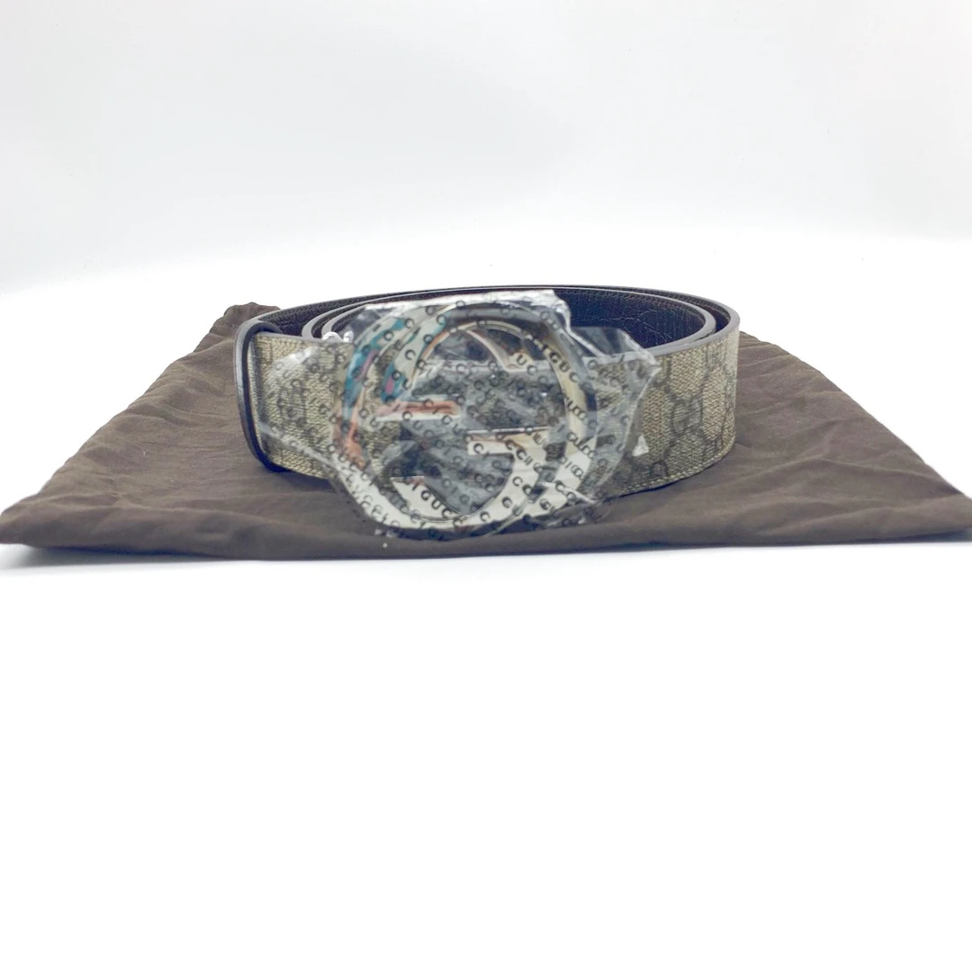 95新 GUCCI/古驰 90码老花银头皮带7272001