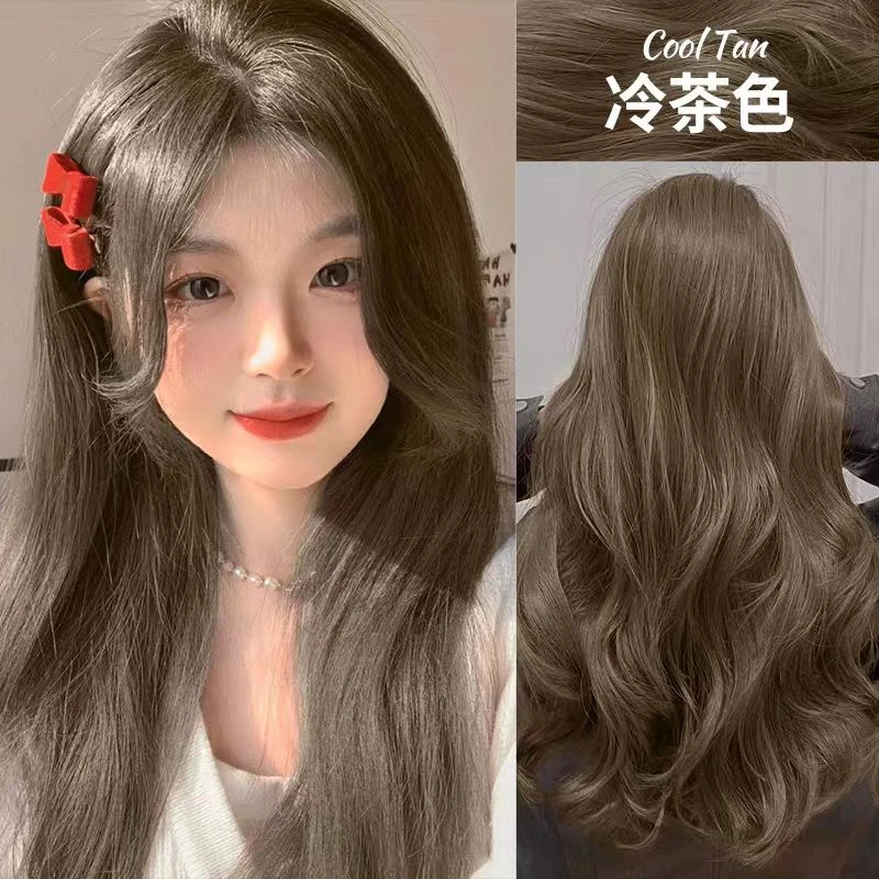 冷茶色染头发2023显白流行色自己在家染发剂植物免漂发色不沾头皮