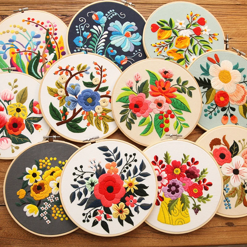 零基础手工刺绣diy材料包花草非戳戳绣挂画鲁绣摆件挂画针线套件