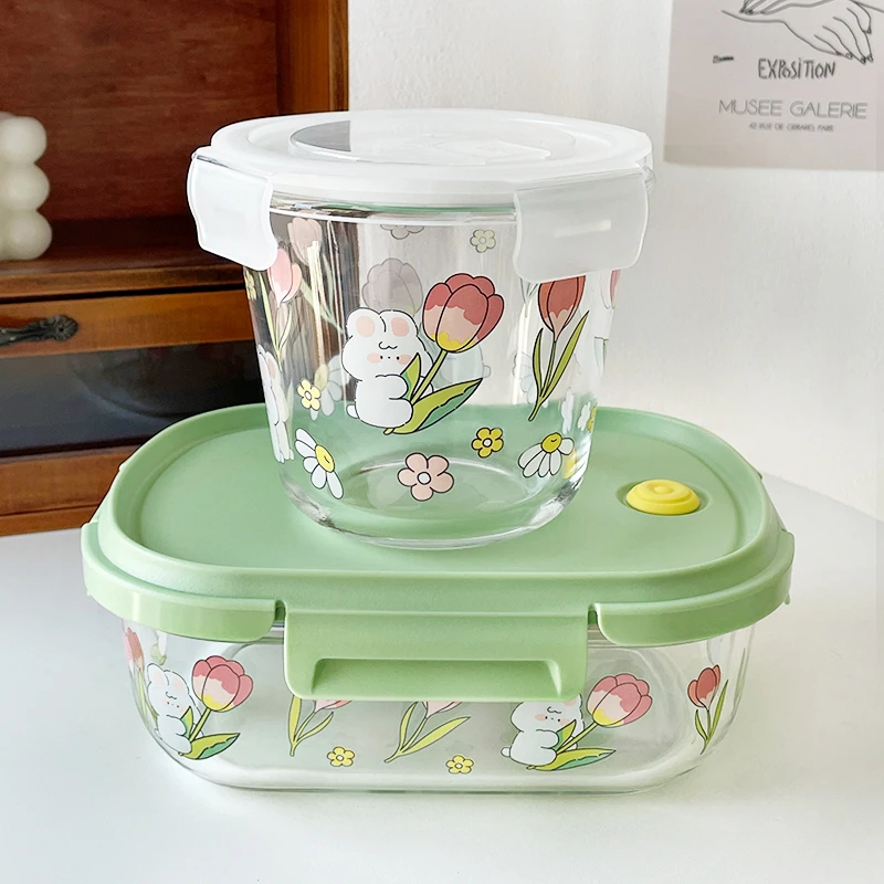 上班族微波炉专用饭盒冰箱收纳盒密封分隔大号高硼硅玻璃保温饭盒