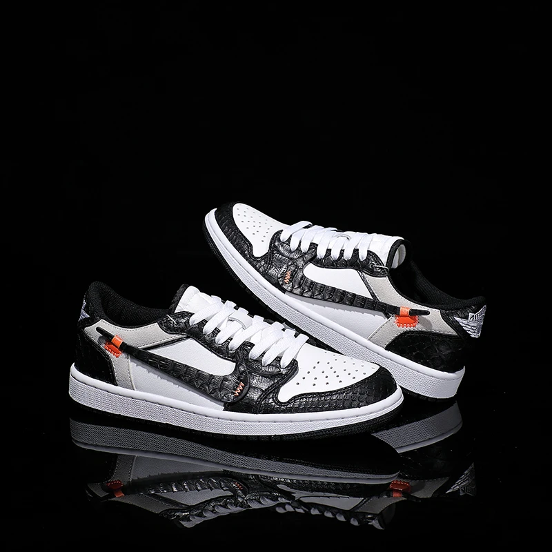 NIKE/耐克AJ OW联名款黑白【定制球鞋】蟒蛇皮低帮情侣潮流潮鞋百搭