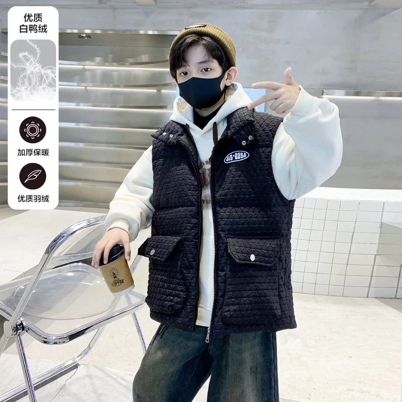 马甲儿童男款冬装外套2023新款童装羽绒服加厚坎肩外穿大童炸街