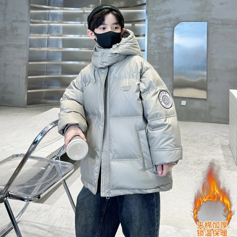 儿童装男童外套加厚棉服2024新款加厚保暖冬季连帽冬装中大童锁温