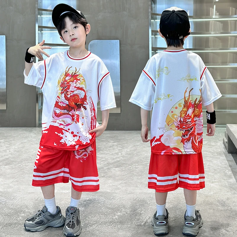 男童夏季短袖套装2024新款休闲夏天中大童童装男孩夏装运动球服潮